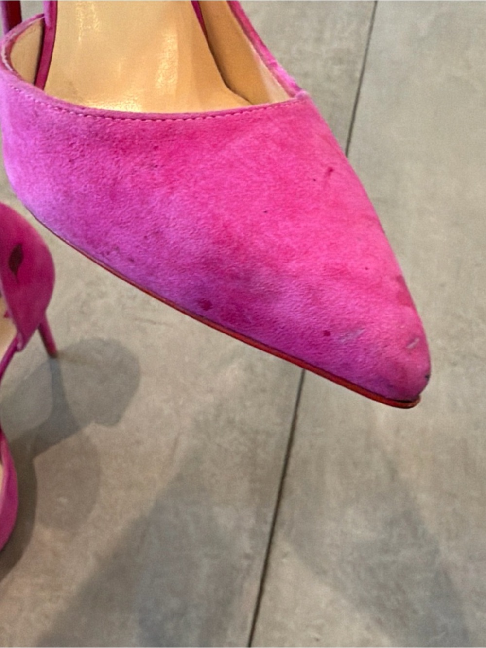 Christian Louboutin Pink Fuchsia Suede D’Orsay Heels 37.5 US 7.5 - Picture 3 of 14